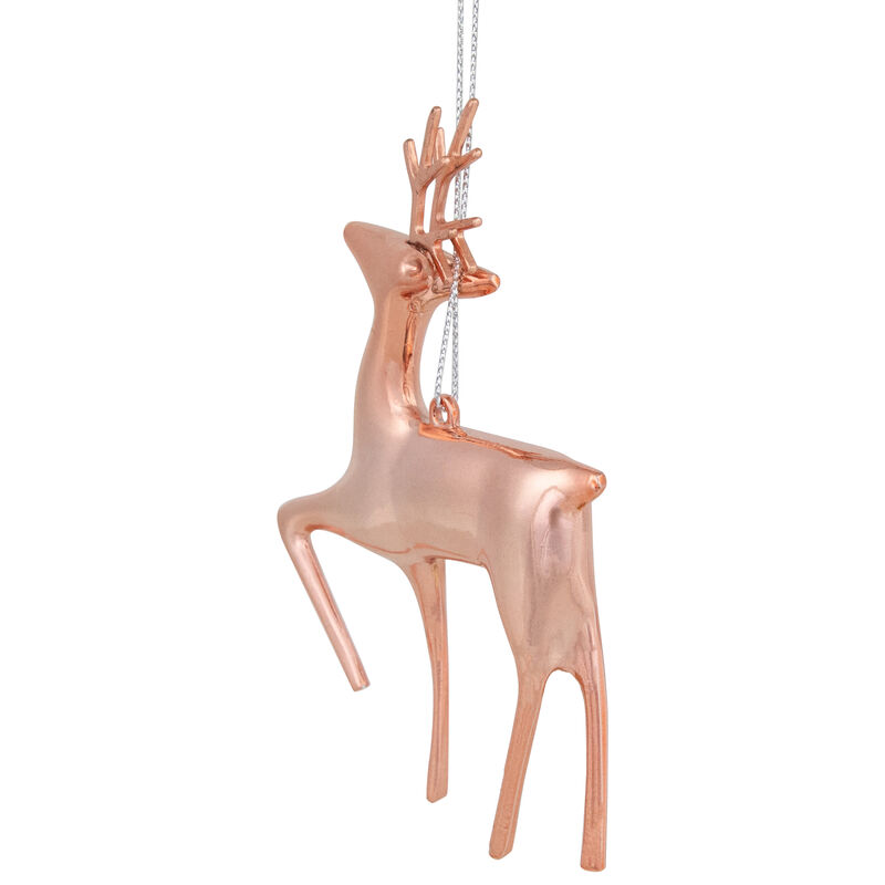 4.75" Shiny Rose Gold Reindeer Christmas Tree Ornament image number 2