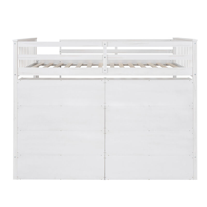 Whisen Full Size Loft Bed with Open Storage Shelves and Built-in Ladder - White