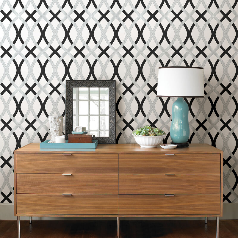 Black & Silver Lattice Peel & Stick Wallpaper image number 1