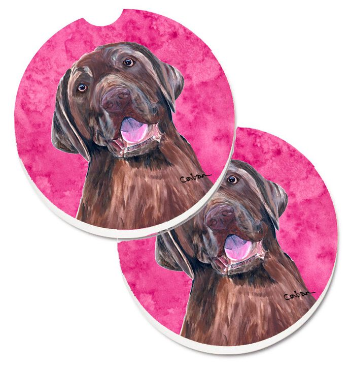 Caroline's Treasures Pink Labrador Set of 2 Cup Holder Car Coasters SC9127PKCARC, 2.56, Multicolor