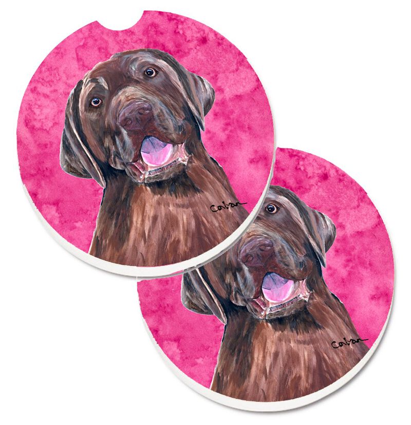 Caroline's Treasures Pink Labrador Set of 2 Cup Holder Car Coasters SC9127PKCARC, 2.56, Multicolor image number 0