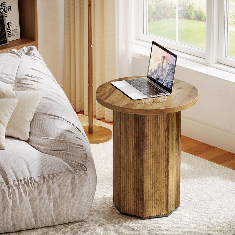 Narrow Round End Table, Side Table Nightstand with Stable Pedestal image number 5