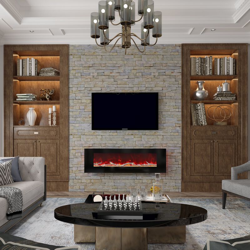 60 Inch 1500W Wall-Mount Fireplace with Multicolor Flame