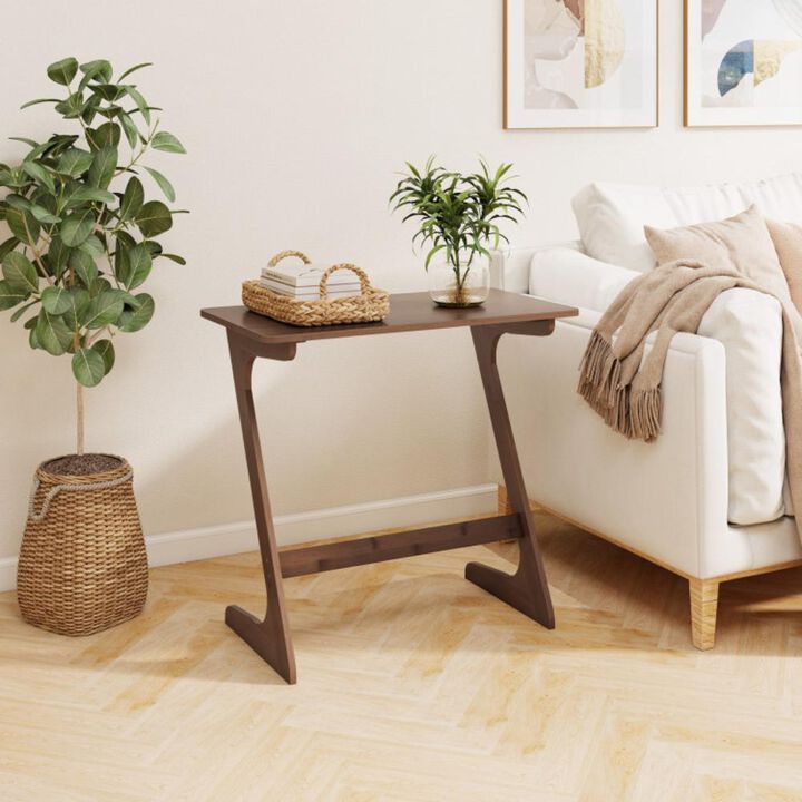 Hivvago Bamboo Z-Shaped Spacious Sofa Side Table with Space-Saving Tabletop