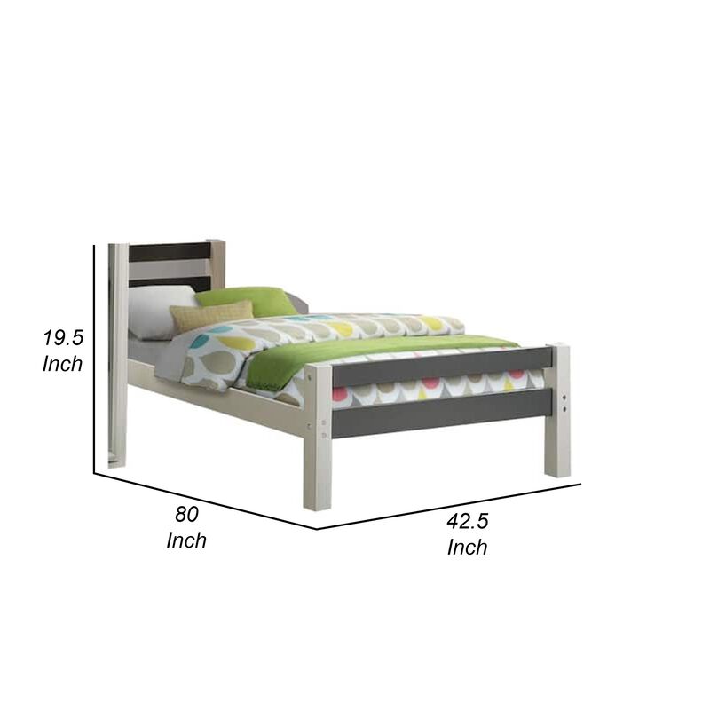 Robin Twin Size Bed, Transitional Style White and Gray Wood Frame - Benzara