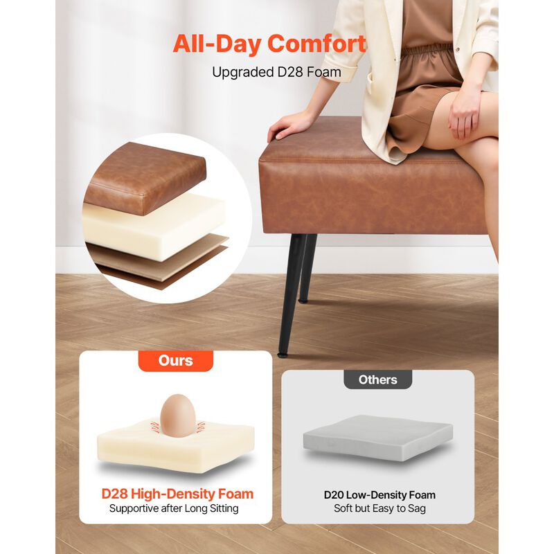 PU Leather Bedroom Bench with Legs, Upholstered Shoe Bench for Entryway and Hallway Seating-Brown image number 6