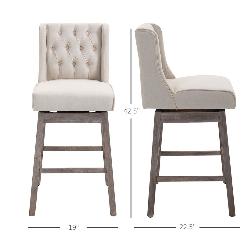 Beige Bar Duo: 2 Swivel Stools with Footrest, 180&deg; Rotation