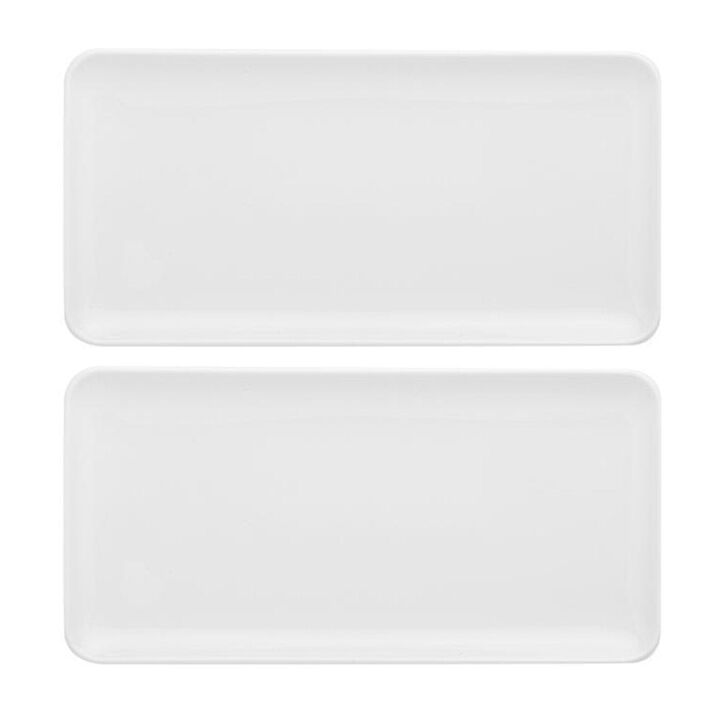 Santa Monica 12.25" x 6.25" x h:1" Rectangular White Porcelain Platter (Set of 2)