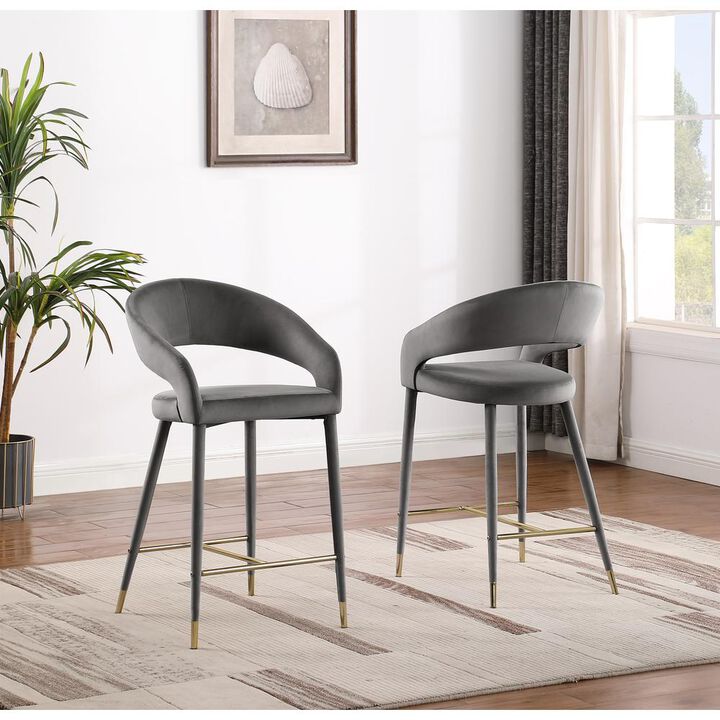 Jacques Velvet Gray Counter Height Dining Chairs (Set of 2)
