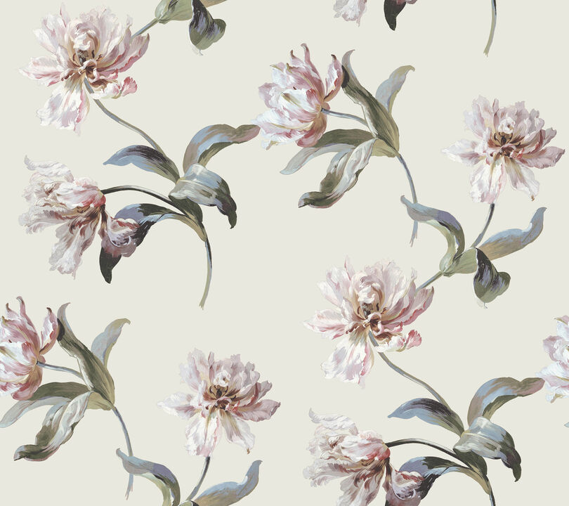 Large Parrot Tulip Neutral Peel & Stick Wallpaper (Set of 2)