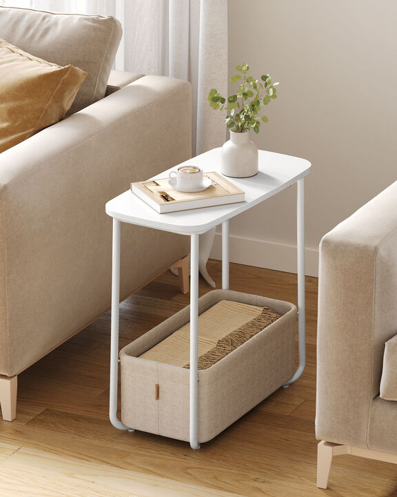 Rectangular End Table with Fabric Bin – Compact Bedside Table with Soft Storage for Daily Essentials
