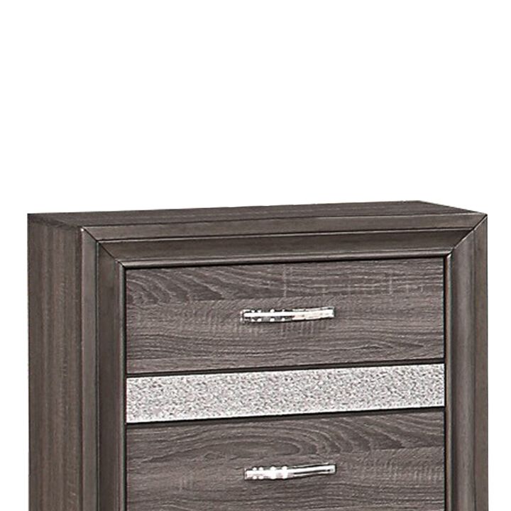 2 Drawer Wooden Nightstand with 1 Hidden Jewelry Drawers, Gray and Silver - Benzara