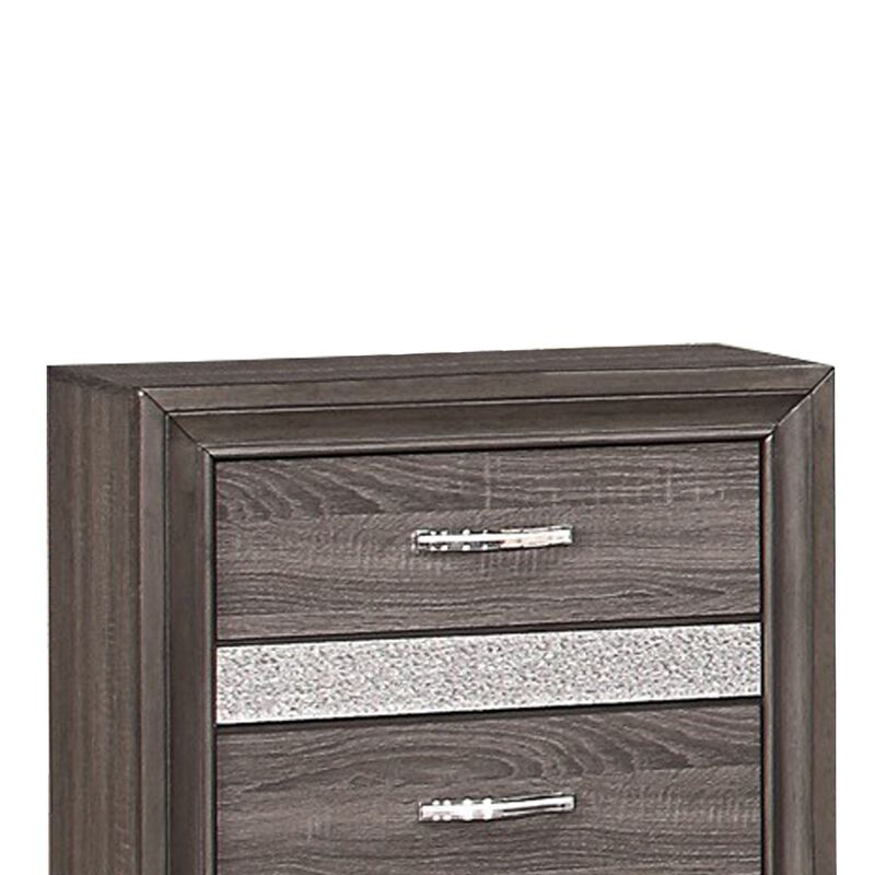 2 Drawer Wooden Nightstand with 1 Hidden Jewelry Drawers, Gray and Silver - Benzara
