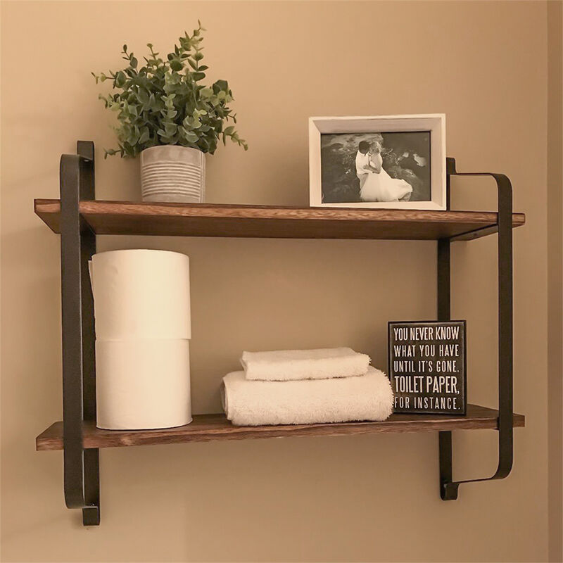Large Rustic Industrial Pipe Wall Floating Shelf Wooden Storage Shelving Unit US image number 2