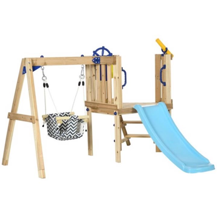 Wooden Swing Set with Toddler Slide Outdoor Playset for Kids with Swing and Climbing Features