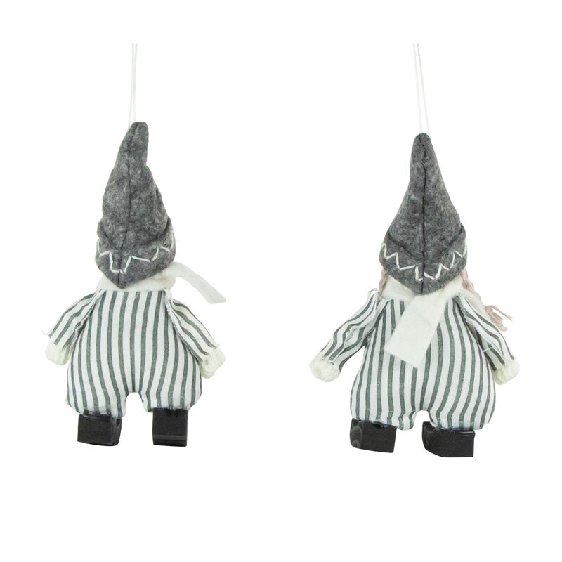 Set of 2 Gray and White Striped Plush Twin Gnomes Christmas Ornaments 5.5" image number 5