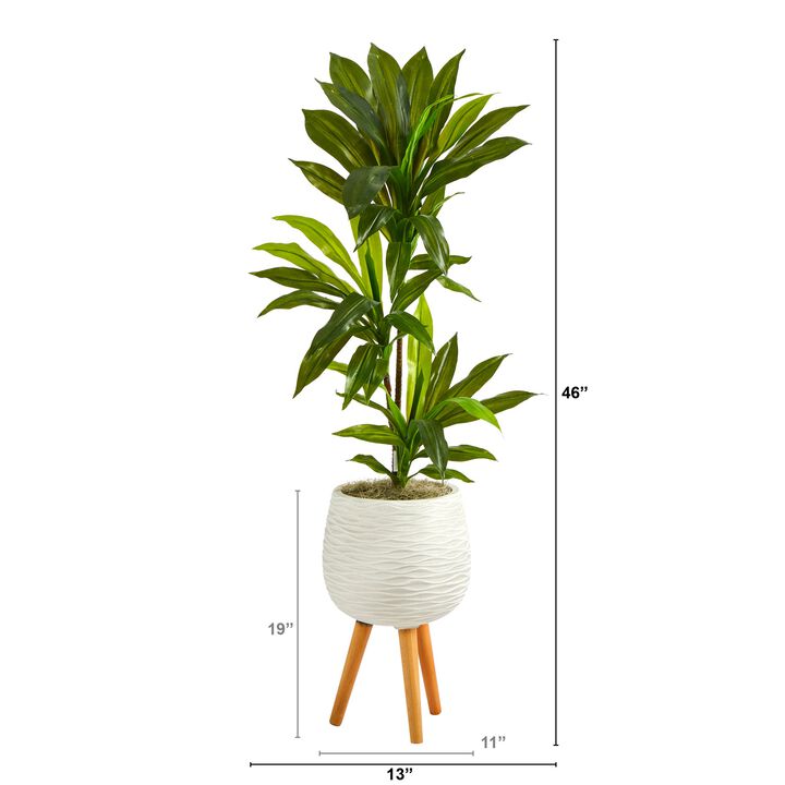 HomPlanti 46" Dracaena Artificial Plant in White Planter with Stand (Real Touch)