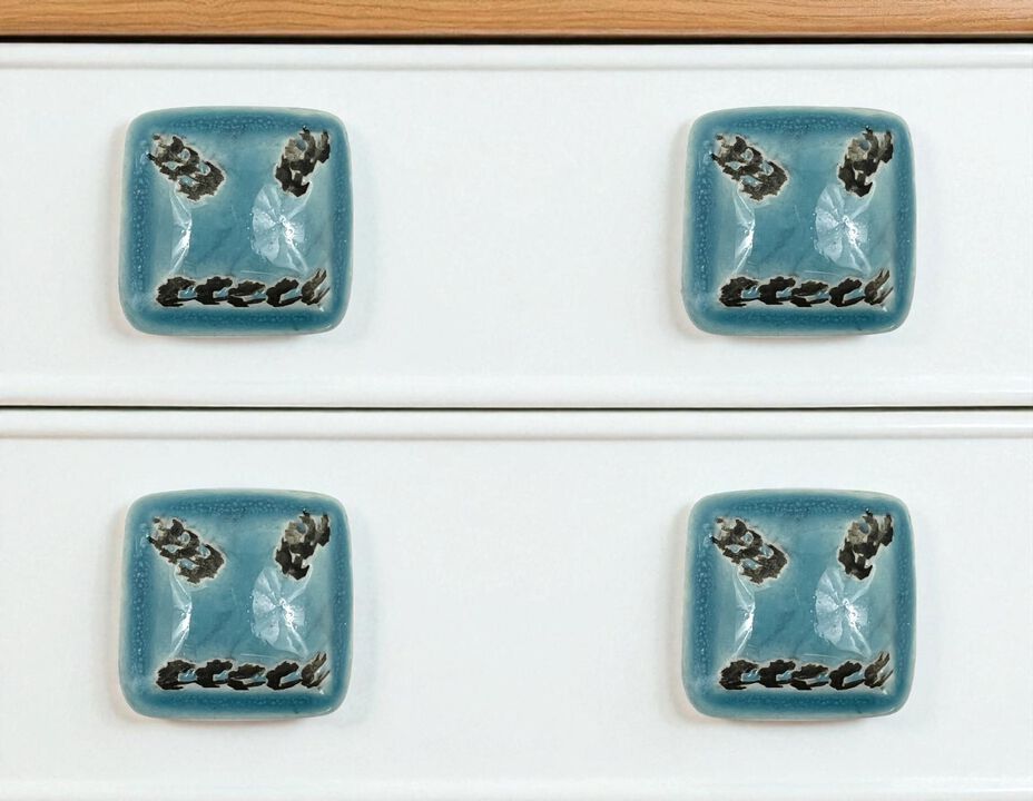 HomeRoots Set of Six Teal Square Knob Ceramic Drawer Pull Knobs