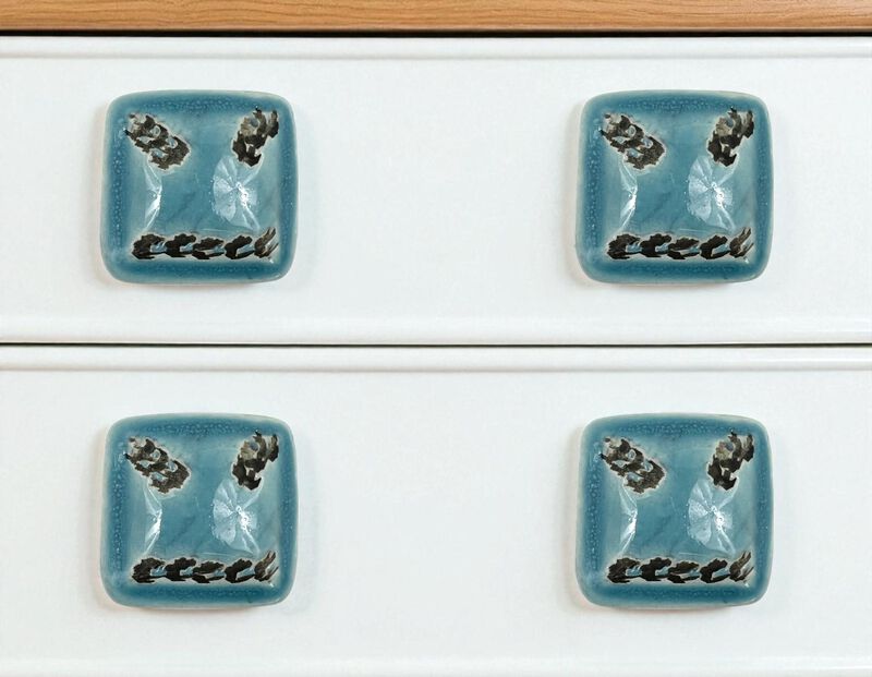 HomeRoots Set of Six Teal Square Knob Ceramic Drawer Pull Knobs image number 1