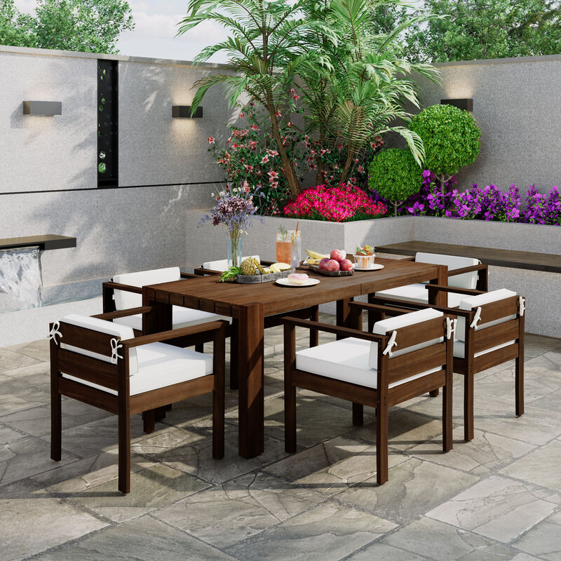 Whisen 7-Piece Outdoor Dining Set for 6 with Beige Fabric Cushions & 70.8" Rectangle Table image number 3