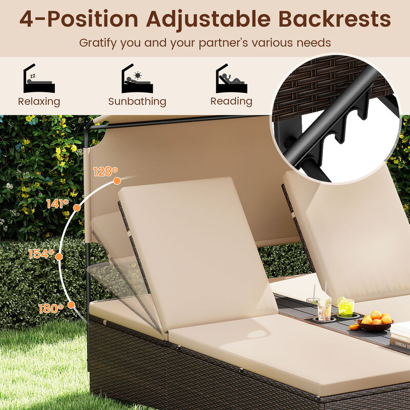 2-Person Outdoor PE Rattan Daybed with Adjustable Backrests &ndash; Brown image number 7