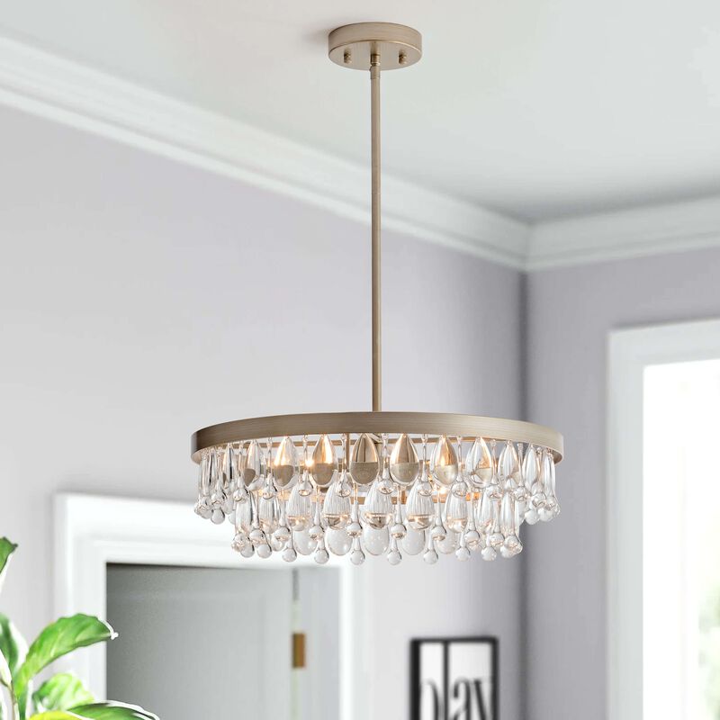Eva Brushed Champagne Silver 4-light Crystal Teardrop Round Chandelier image number 6