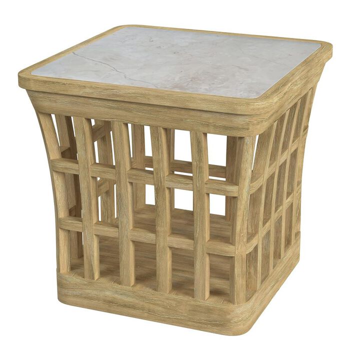 Butler Specialty Monhegan Outdoor Teak and Marble End Table, Light Brown