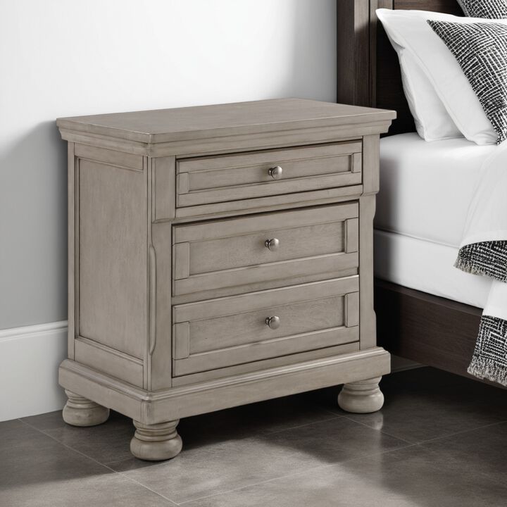Ryno Nightstand, 2 Drawers, Pull Out Tray, Nickel Round Knobs, Gray