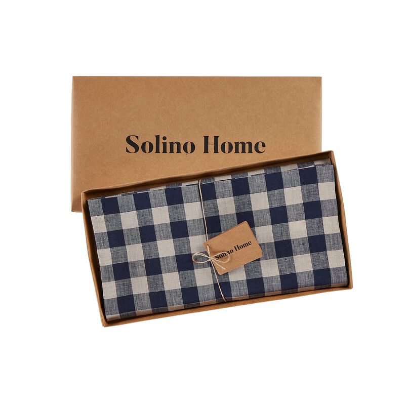 Solino Home Morgan Check 100% Linen Table Throw &ndash; Handcrafted, Machine Washable, Perfect for Holiday and Everyday Dining