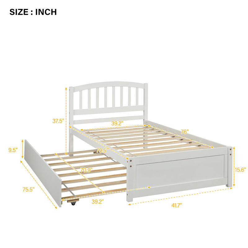 Whisen Elegant Design Twin size Platform Bed with Trundle - Gray