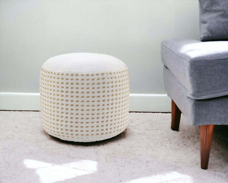 Jute Round Geometric Pouf Ottoman for Living Room or Bedroom Seating