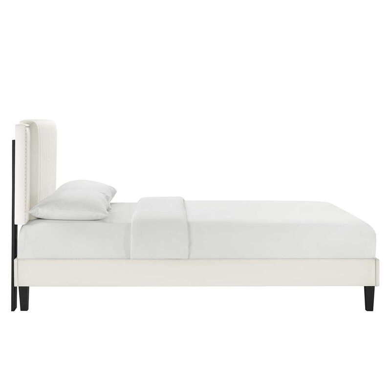 Modway Zahra Channel Tufted Performance Velvet Twin Platform Bed in White image number 2