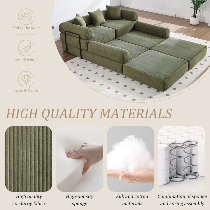 Merax Folding Corduroy Sofa Bed - Multi-Scene Convertible Sofa with Storage Pockets