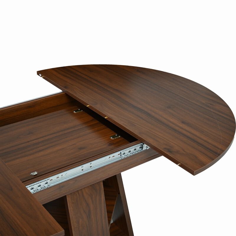 Extendable Round Dining Table for 4-8 People with Storage Shelf image number 5