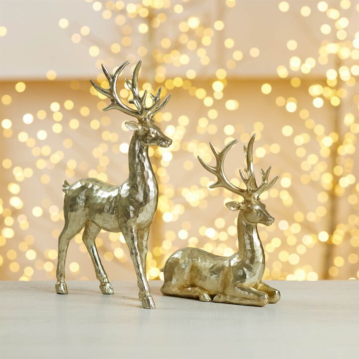 Set of 4 Holiday Deer Figurines for Christmas Tabletop or Mantel Display