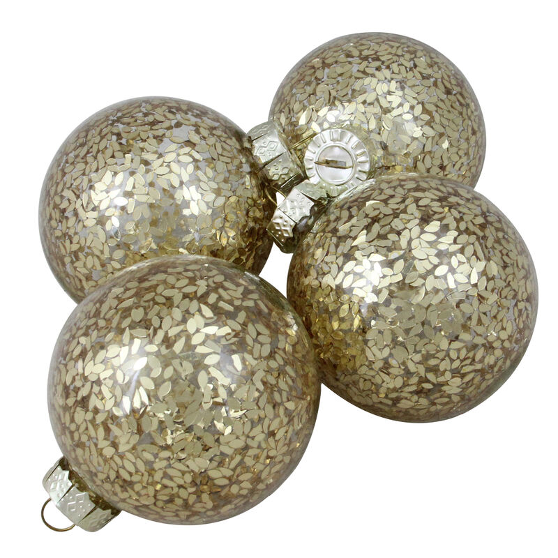 4ct Clear and Gold Shiny Seeds Glass Christmas Ball Ornaments 4" (101.5mm) image number 0