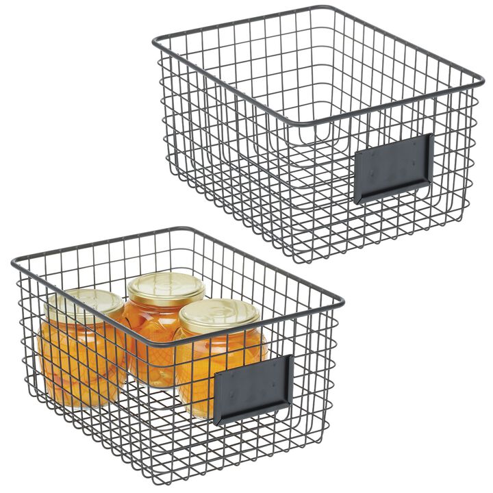 mDesign Large Steel Kitchen Organizer Basket - Label Slot, 2 Pack, Matte Black
