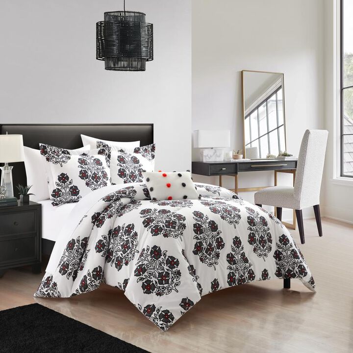 Chic Home Riley Comforter Set Large Scale Floral Medallion Print Design Bed In A Bag Bedding Grey