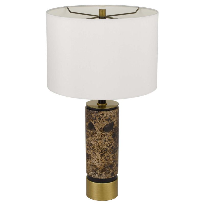 Table Lamp, White Drum Shade, Brass Base, Swirled Black Marble 22 Inch image number 4