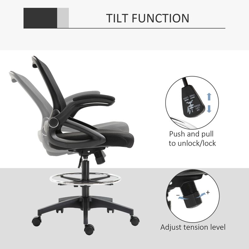Black Tall Office Chair: Drafting Chair with Lumbar Support and Footrest