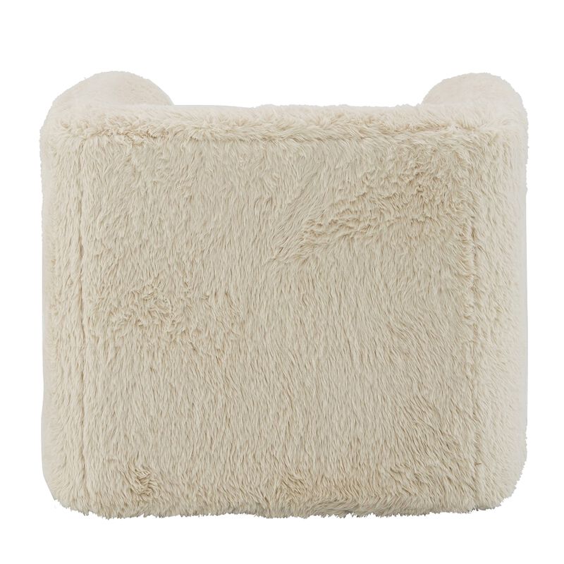 Savoir Swivel Accent Chair, Modern Soft Furry Beige Fabric, Round Arms