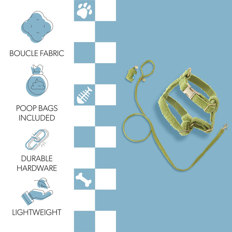 Teddy Bouclé Adjustable H Harness and Leash Walk Set with Poop Bag Pouch