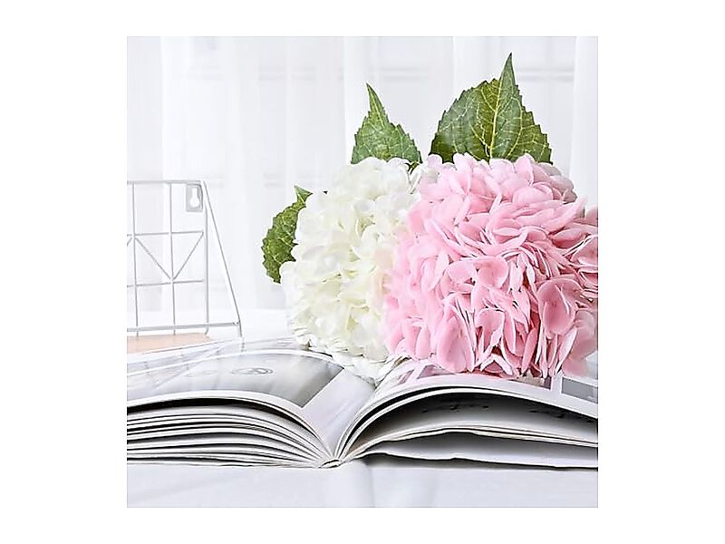 4 Pack Real Touch Hydrangea Artificial Flowers Pink White Fake 21 Lifelike Latex image number 3