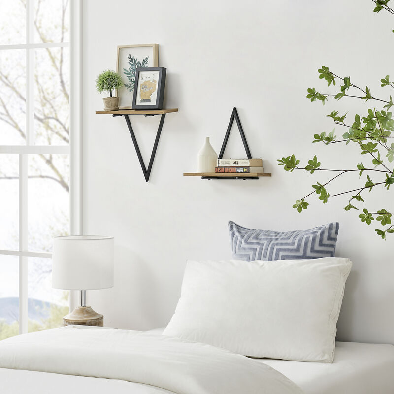 Contemporary Decorative Triangle Accent Metal Frame Wall Shelf - Reversible Configuration