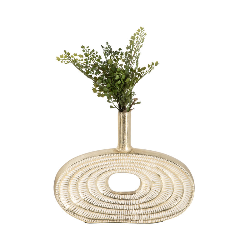 Metal, 12" Tribal Cut Out Vase, Gold image number 1