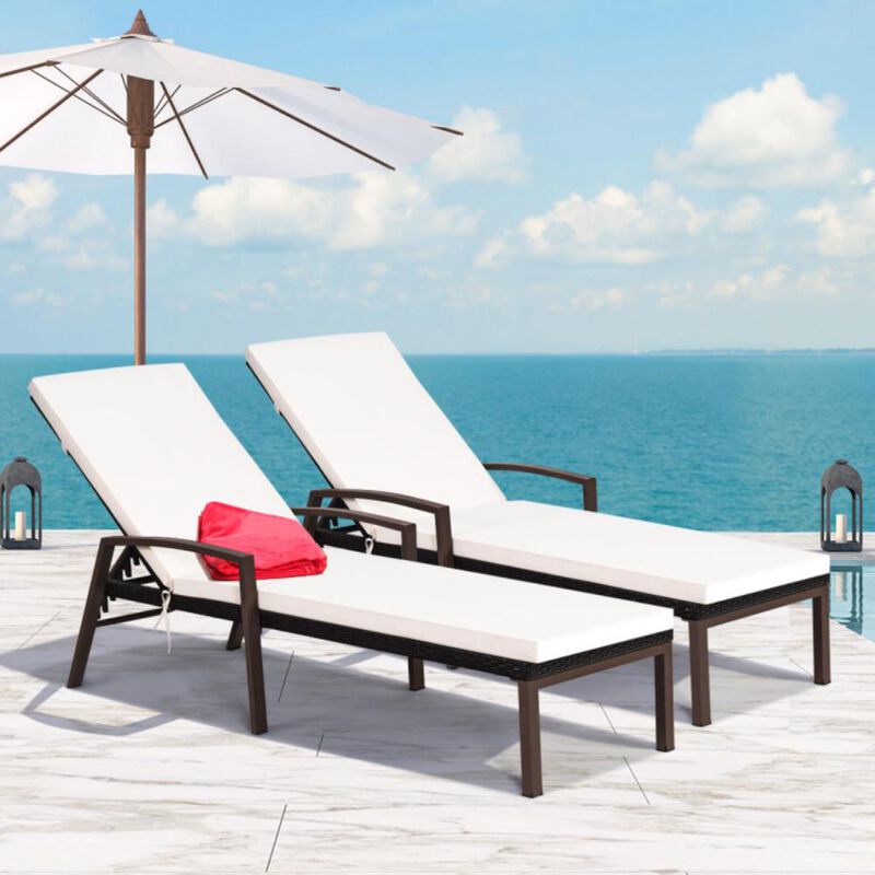 Hivvago 2 Pieces Patio Rattan Reclining Chaise Lounge Chair with Cushion and Armrest