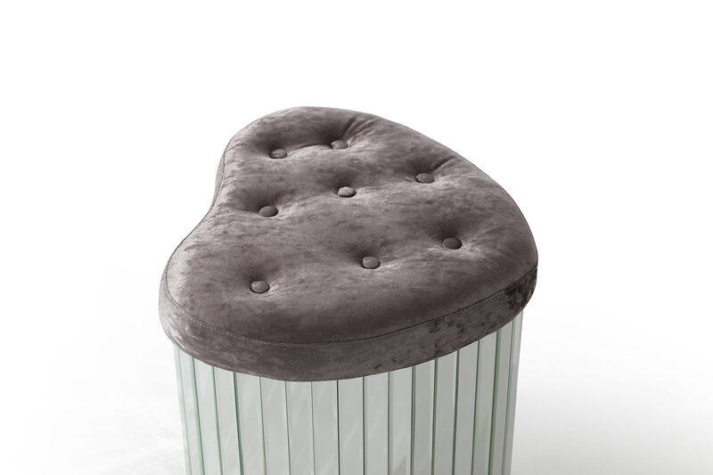 Decor Brownish Gray Heart Shape Velvet Upholstered Ottoman