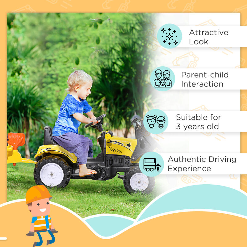 BreeBe Ride-On Kids Bulldozer/Excavator Toy with Real Working Dirt Bucket, Easy Pedal Controls, 6 Wheels, & Cargo Trailer image number 6