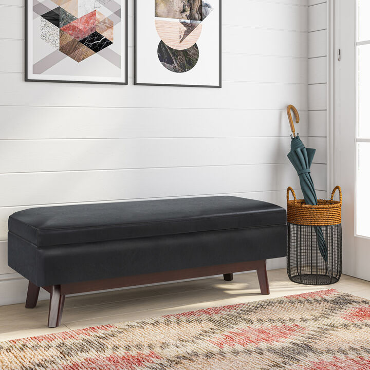 Owen Rectangular Storage Ottoman in Midnight Black Faux Leather