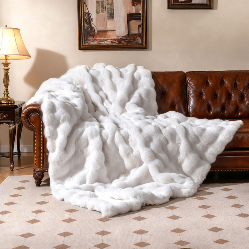 Fuzzy Plush Rabbit Fur Bubble Throw Blanket image number 4
